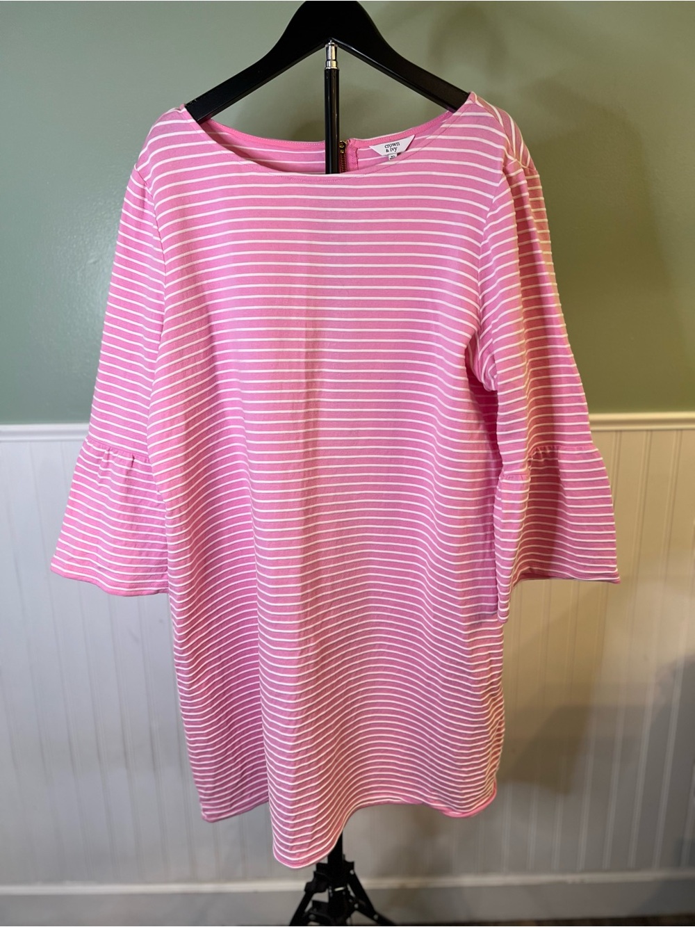 crown & ivy Pink and White Striped Bell Sleeve Dress. Size XL